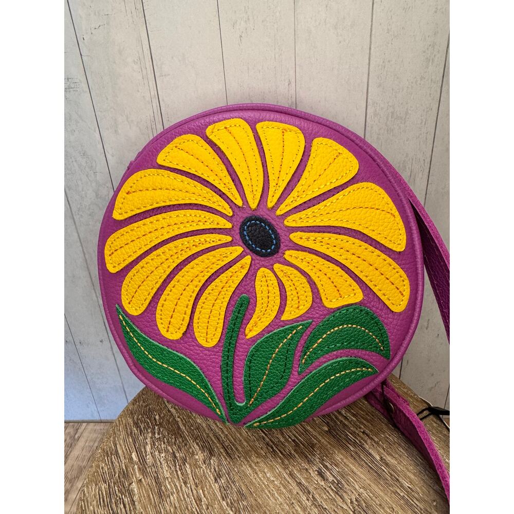 Portland Leather Limited Edition Wildflower Circle Crossbody Bag CATTLEYA Bag - Picture 2 of 7